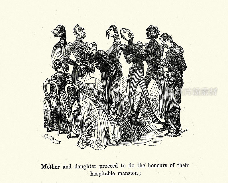 19世纪60年代，古斯塔夫・多雷(Gustave Dore)创作，讽刺妇女与一群士兵、军官交谈
